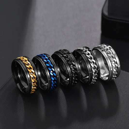 Men's Stainless Steel Rotatable Chain Ring