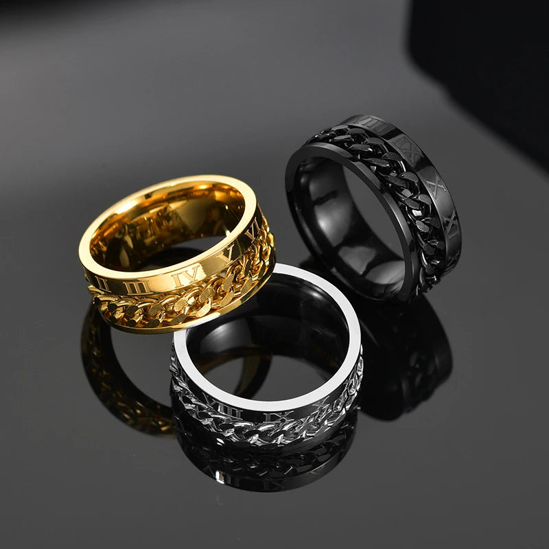 Men's Stainless Steel Rotatable Chain Ring