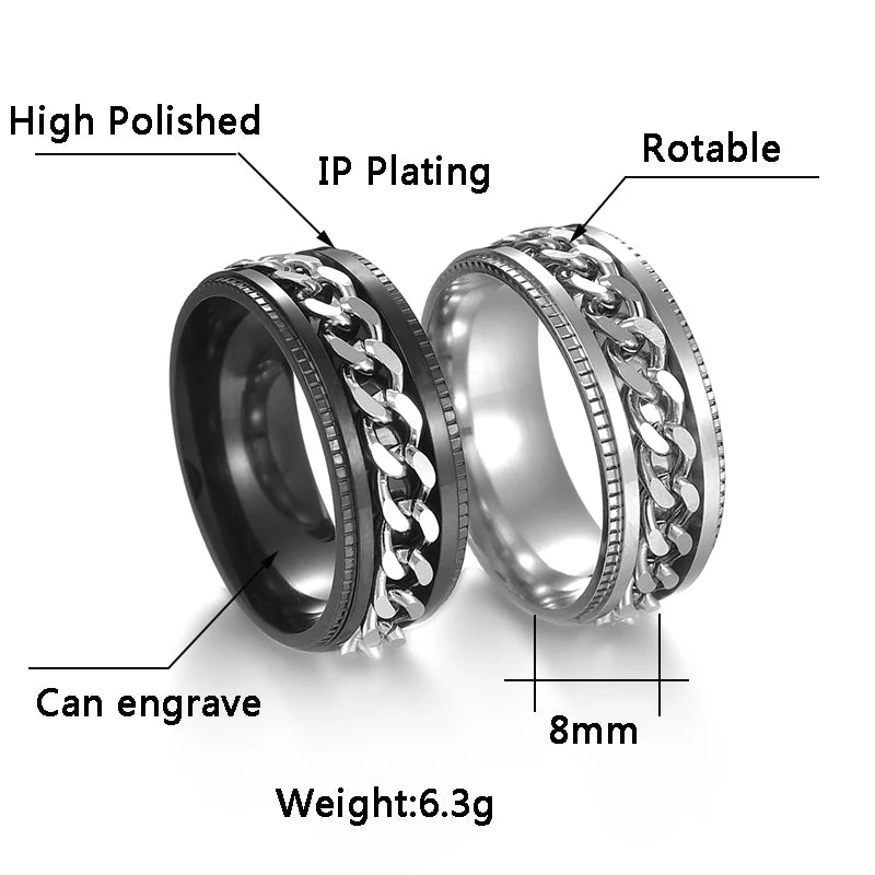 Men's Stainless Steel Rotatable Chain Ring