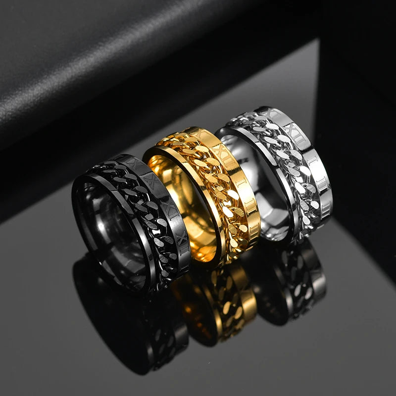 Men's Stainless Steel Rotatable Chain Ring